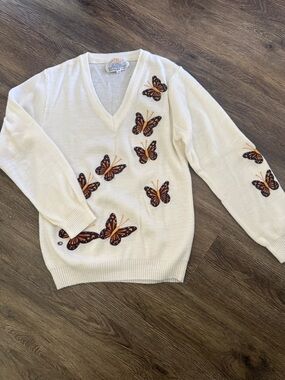 Vintage Cyn Les Shirlee Designs Sweater with Butterfly Embroidery